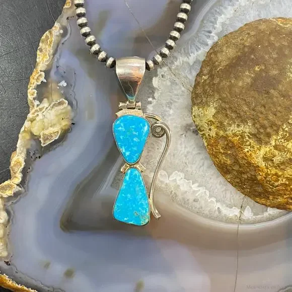 Gary G Sanchez Vintage Sterling Silver 2 Turquoise Decorated Pendant For Women - Picture 2 of 10